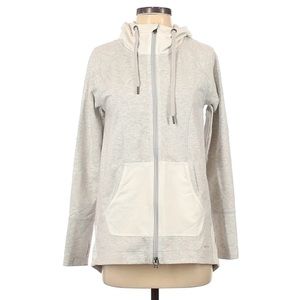 Eddie Bauer Zip Hooded Sweatshirt/Jacket Light‎ Gray & White High Low Hem Sz M